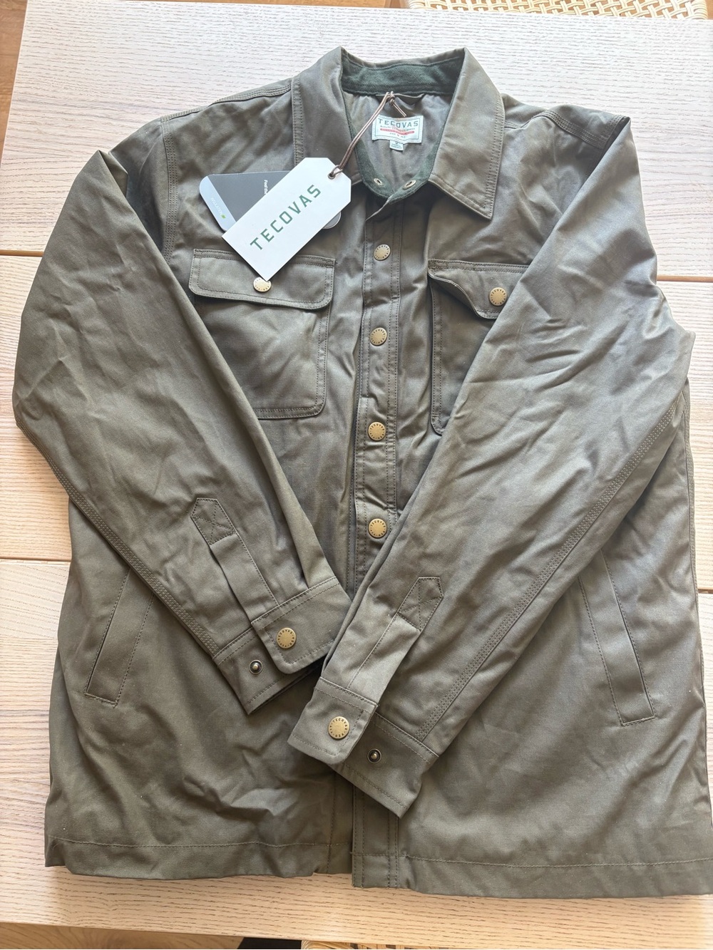 Tecovas Olive Waxed Canvas Field Jacket with Brass Snap Buttons